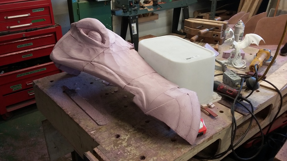 dragon head carved from pink insulation foam
