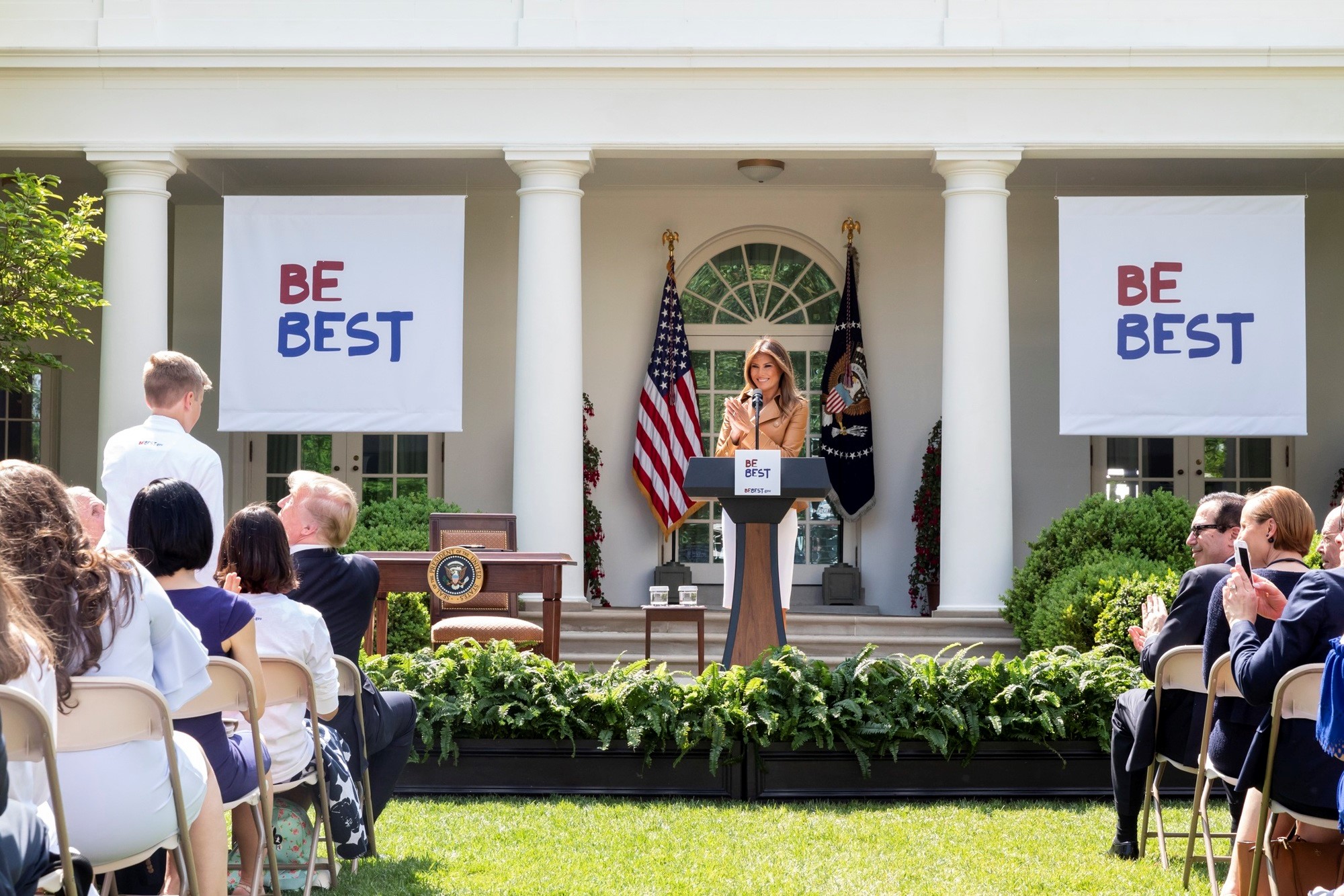 Melania Trump announces the Be Best initiative from the South Lawn of the White House. Official White House photo by Andrea Hanks