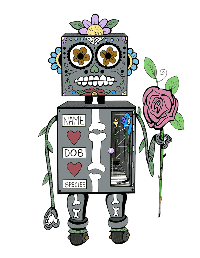 Day of the Dead robot art by Amy