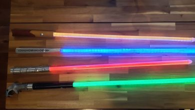 Four lightsabers based on wands from the harry potter series of movies