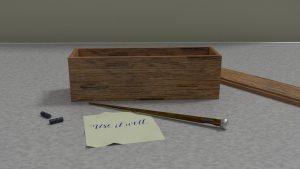 A wooden box and wand