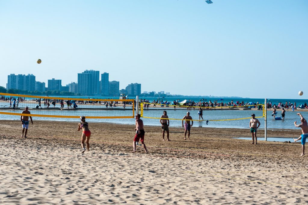 Photo showing volleyball players at Montrose Beach in Chicago